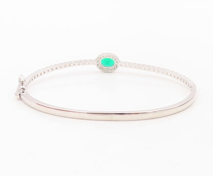 925 Sterling Silver Vintage Bracelet Oval Green Halo White CZ Bangle  BT10709