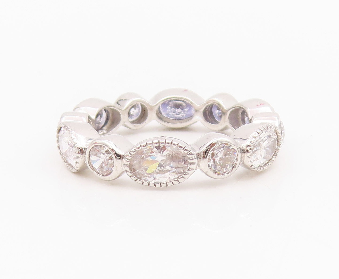 925 Sterling Silver Vintage Ring Round & Oval Cut Amethyst & CZ  Sz 7  RG33032
