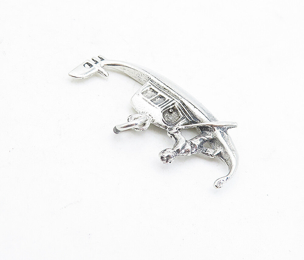 925 Sterling Silver  Vintage Shiny Man On Gondola Boat Drop Pendant  PT3405