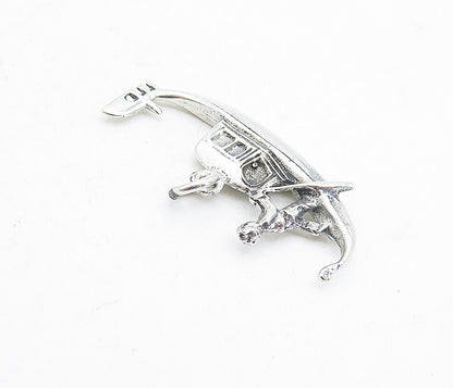 925 Sterling Silver  Vintage Shiny Man On Gondola Boat Drop Pendant  PT3405