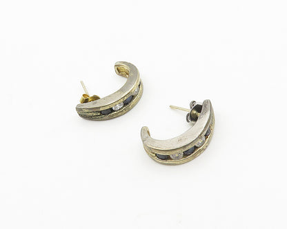 925 Silver & 10K GOLD  Vintage Cubic Zirconia & Sapphire Drop Earrings  EG9344
