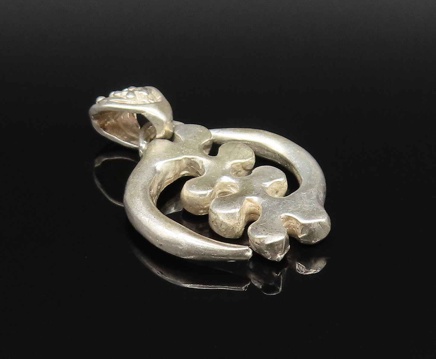 925 Silver  Vintage Carved Modernist Abstract Symbol Motif Pendant  PT21374