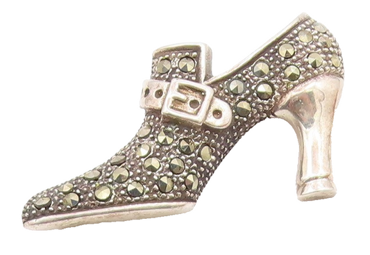 925 Sterling Silver  Vintage Dainty Marcasite High Heel Brooch Pin  BP9582