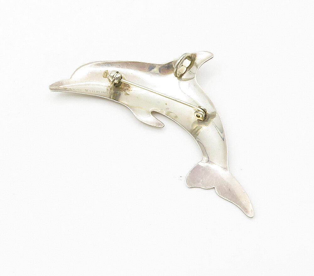 INTERNATIONAL 925 Silver Vintage Dolphin Silhouette Shiny Brooch Pin BP5991