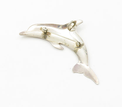INTERNATIONAL 925 Silver Vintage Dolphin Silhouette Shiny Brooch Pin BP5991