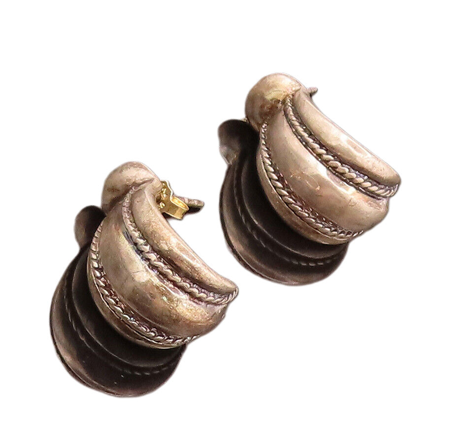 925 Sterling Silver  Vintage Crescent & knot Open Hoop Earrings  EG12403