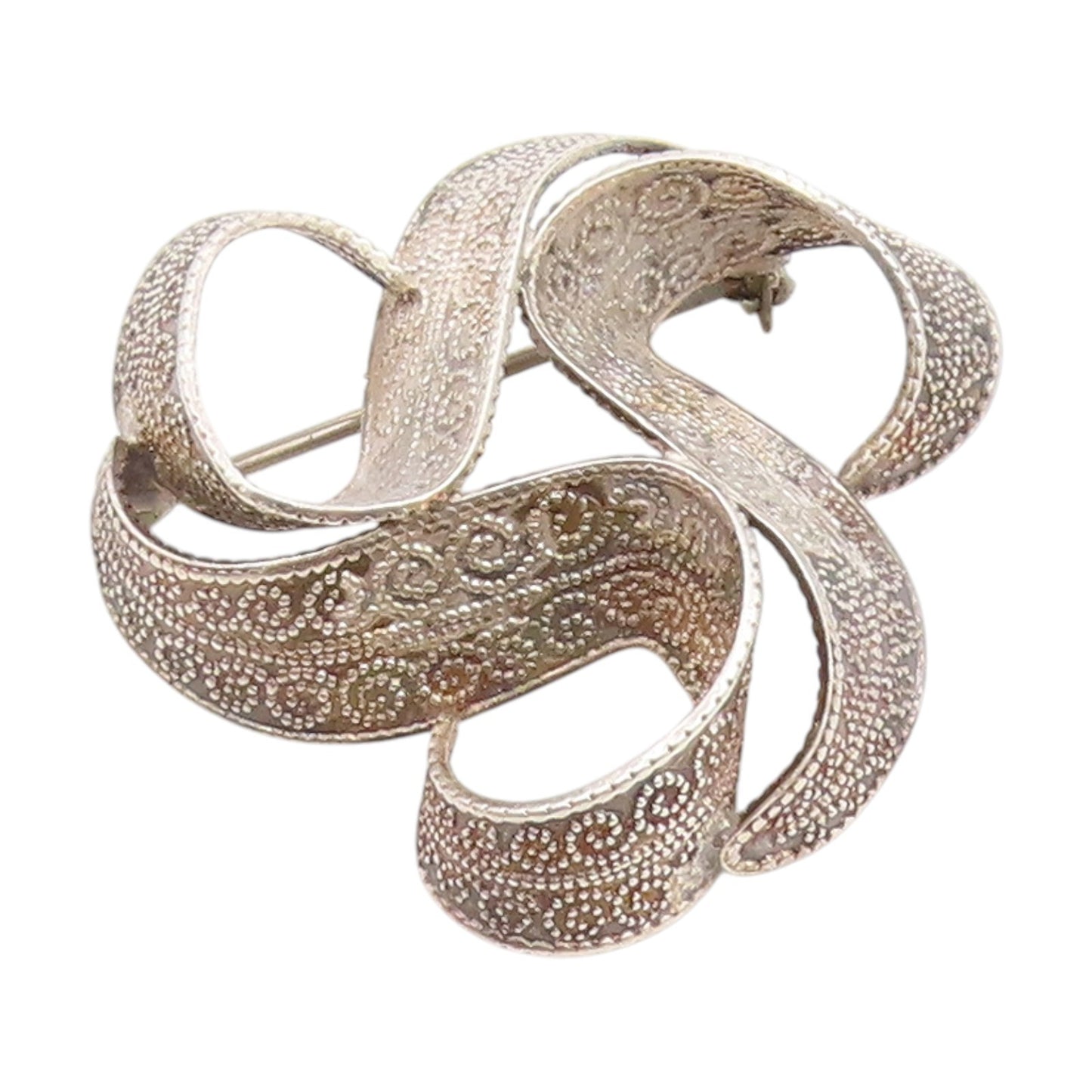 BEAU 925 Sterling Silver  Vintage Swirl Ribbon Design Brooch Pin  BP5767