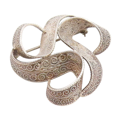 BEAU 925 Sterling Silver  Vintage Swirl Ribbon Design Brooch Pin  BP5767