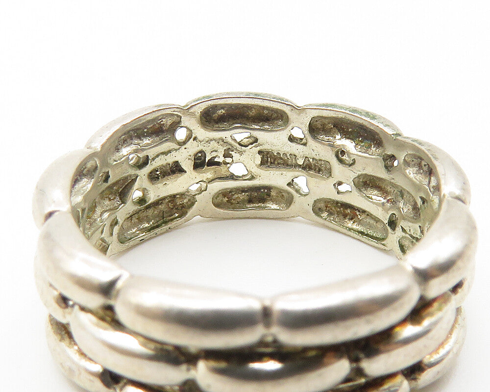 925 Sterling Silver  Vintage Shiny Brick Later Round Band Ring Sz 6  RG10222