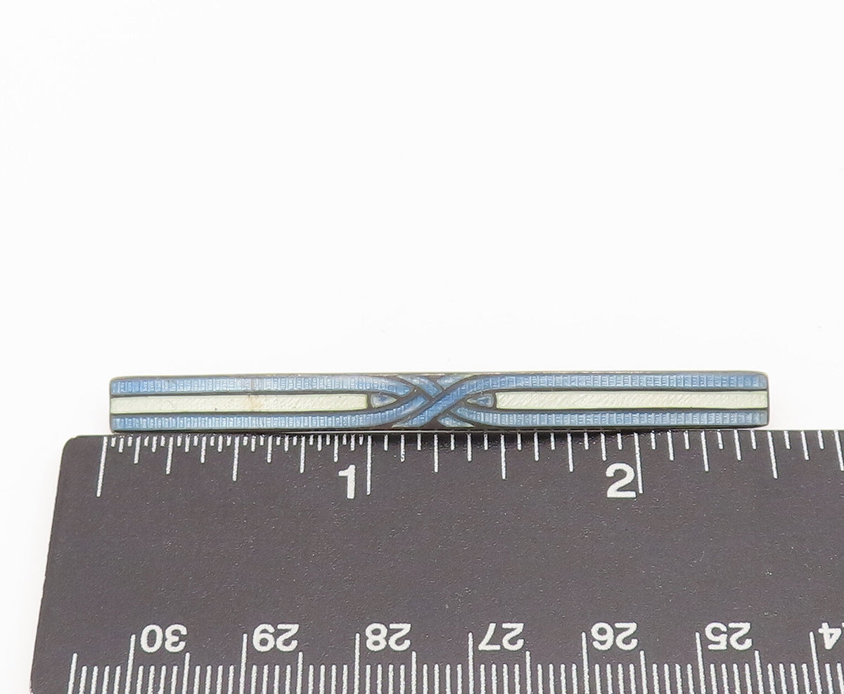 925 Sterling Silver  Vintage Antique White Blue Cloisonne Brooch Pin  BP10422