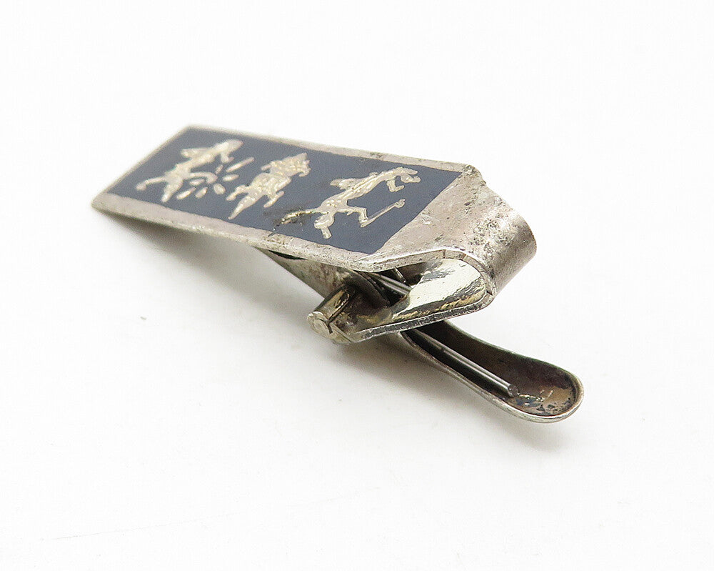 SIAM 925 Sterling Silver  Vintage Enamel Niello Dancers Tie Clip  TR1841