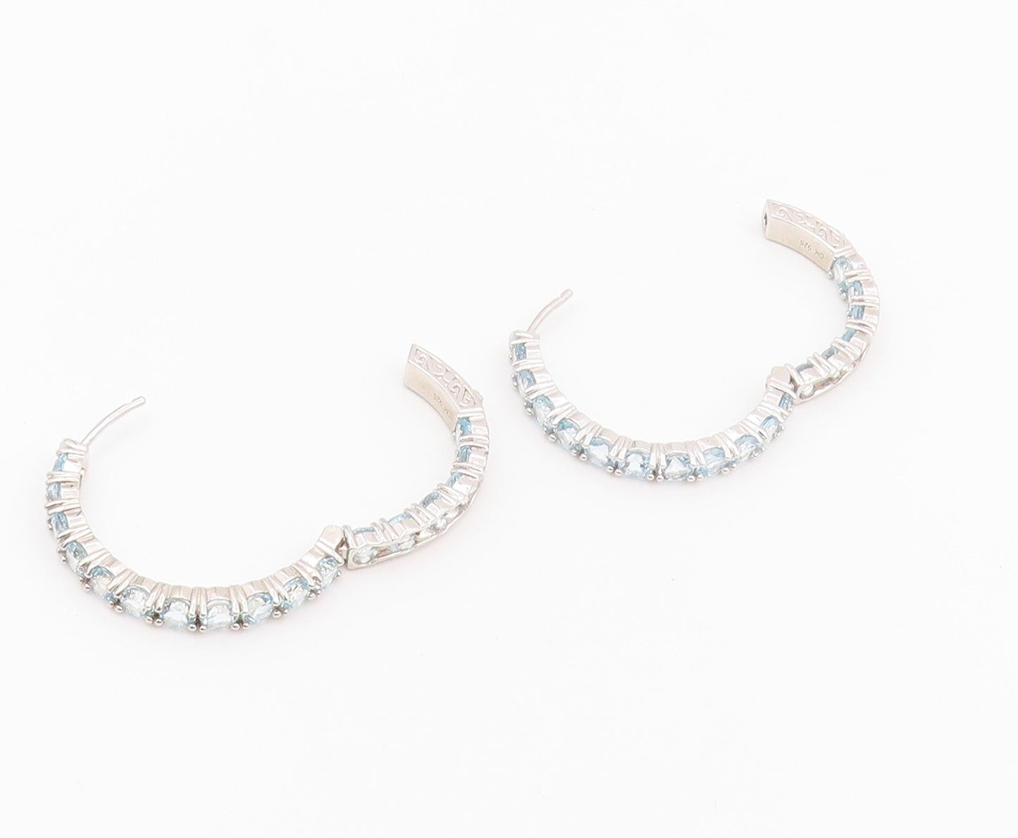925 Sterling Silver Vintage Earrings Elegant Round Cut Blue Topaz Hoops  EG14454