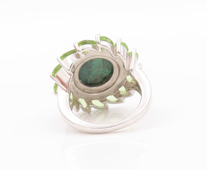 925 Sterling Silver Vintage Ring Eilat Halo Peridot Roped Flower Sz 5.5  RG32349