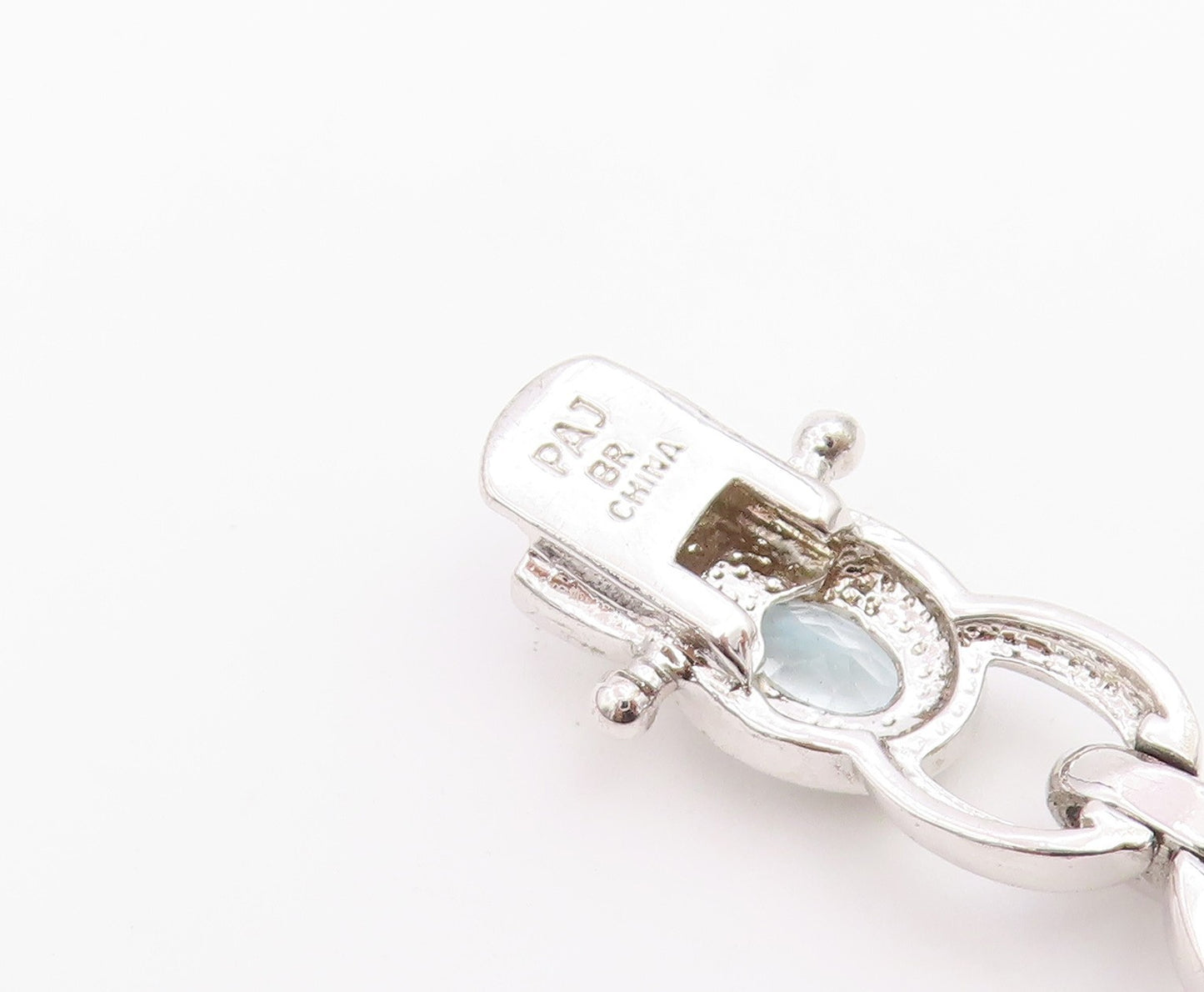 925 Sterling Silver Vintage Bracelet Oval Cut Blue Topaz Statement Chain BT12230