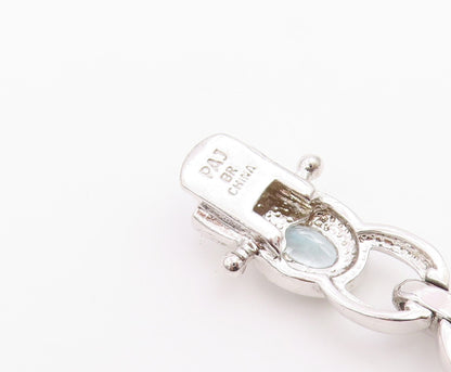 925 Sterling Silver Vintage Bracelet Oval Cut Blue Topaz Statement Chain BT12230