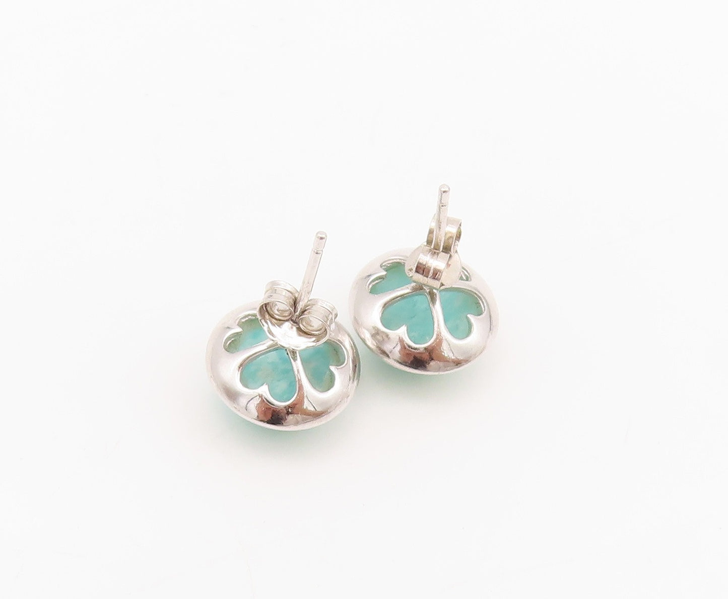 925 Sterling Silver Vintage Earrings Cabochon Round Amazonite Studs  EG13638