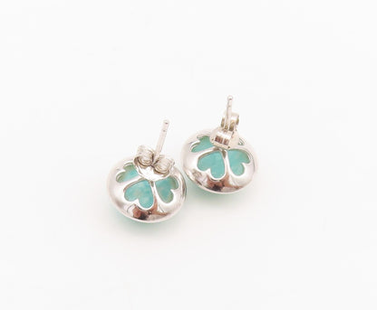 925 Sterling Silver Vintage Earrings Cabochon Round Amazonite Studs  EG13638