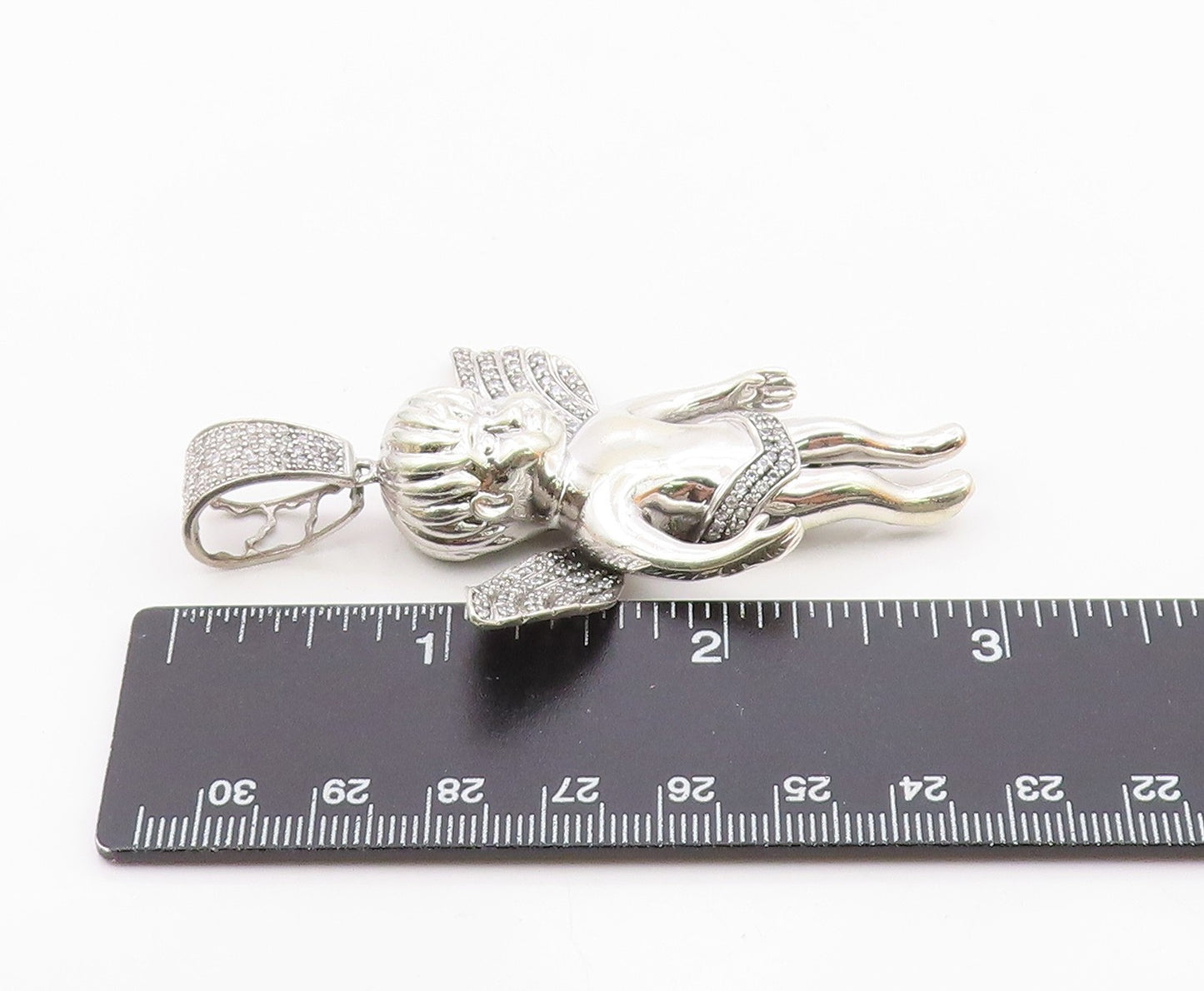 925 Sterling Silver  Vintage Shiny Cubic Zirconia Baby Angel Pendant  PT9545