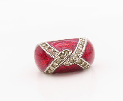 925 Sterling Silver Vintage Ring Classic Enameled CZ Dome Band  Sz 6  RG36268