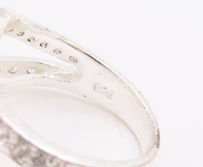 925 Sterling Silver Vintage Ring Designer Drop & Round Cut CZ  Sz 6  RG28867