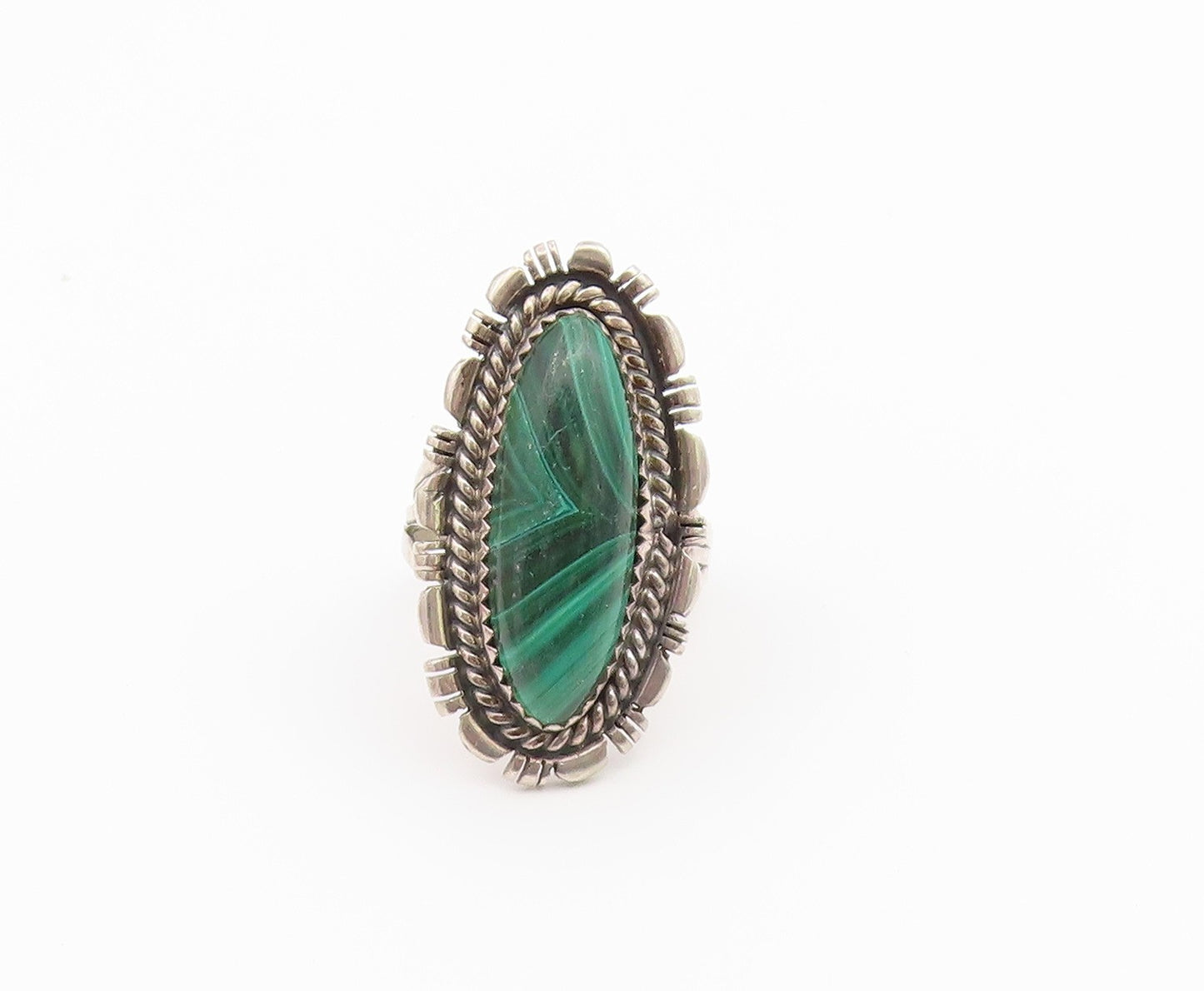 925 Sterling Silver Vintage Ring MERLE HOUSE NAVAJO Malachite  Sz 7.5  RG36794