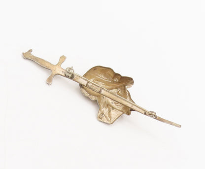 BEAU 925 Sterling Silver  Vintage 3D Carved Sward Fighter Brooch Pin  BP10294