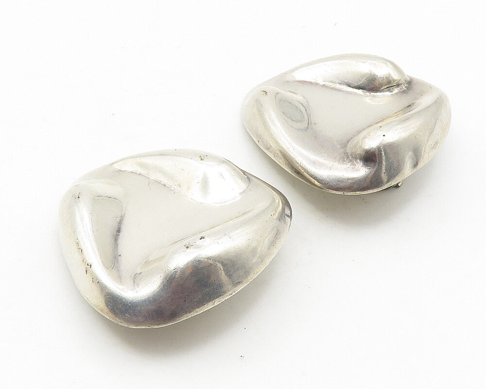 EVC MEXICO 925 Silver   Vintage Shiny Sculpted Non Pierce Earrings  EG5757
