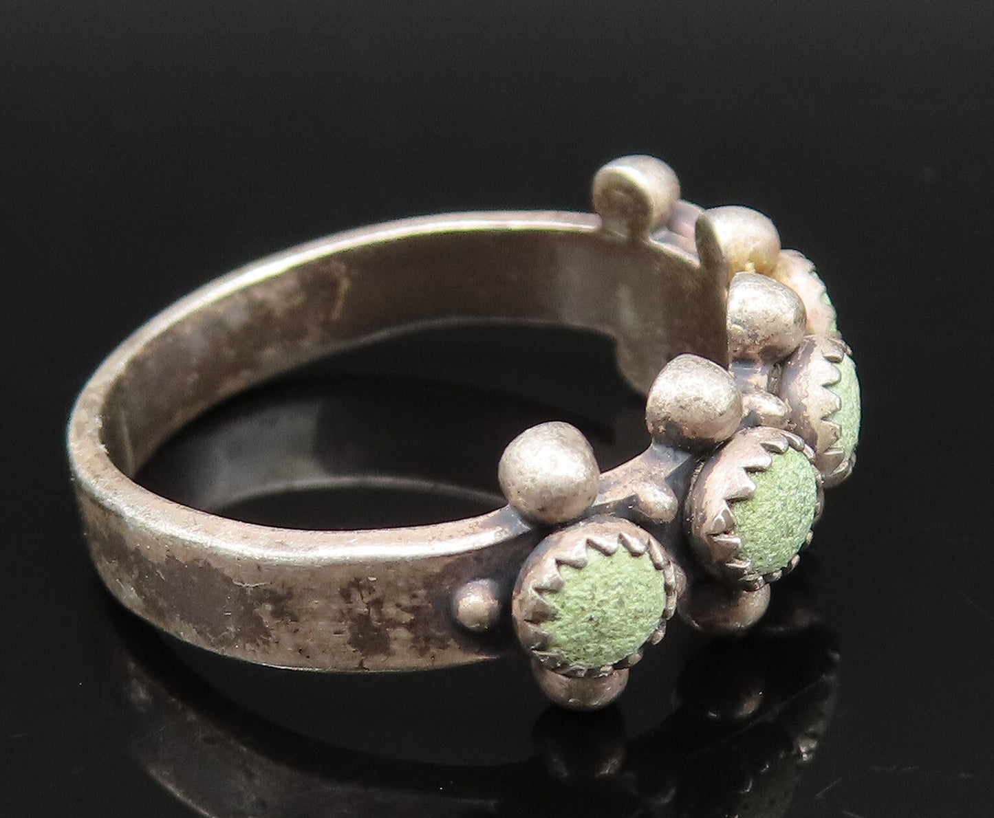 SOUTHWESTERN 925 Silver Vintage Beaded Multi Turquoise Ring Sz 5 RG25429