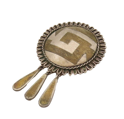 FEDERICO JIMENEZ 925 Silver  Vintage Two Tone Maze Dangle Brooch Pin  BP10278