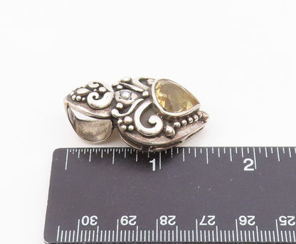 925 Sterling Silver  Vintage Citrine & Petite Pearl Swirl Pendant  PT16826