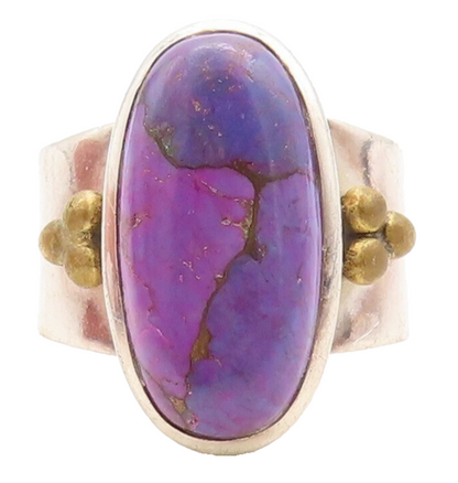 925 Sterling Silver Vintage Ring Oval Cabochon Purple Gemstone  Sz 8  RG31181