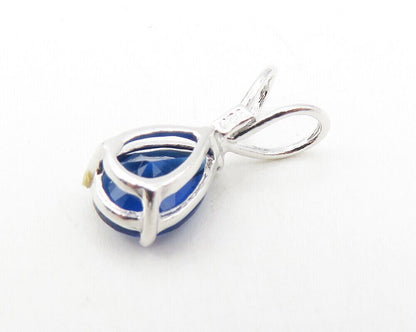 925 Sterling Silver  Petite Prong Set Blue Topaz Tear Drop Pendant  PT9312