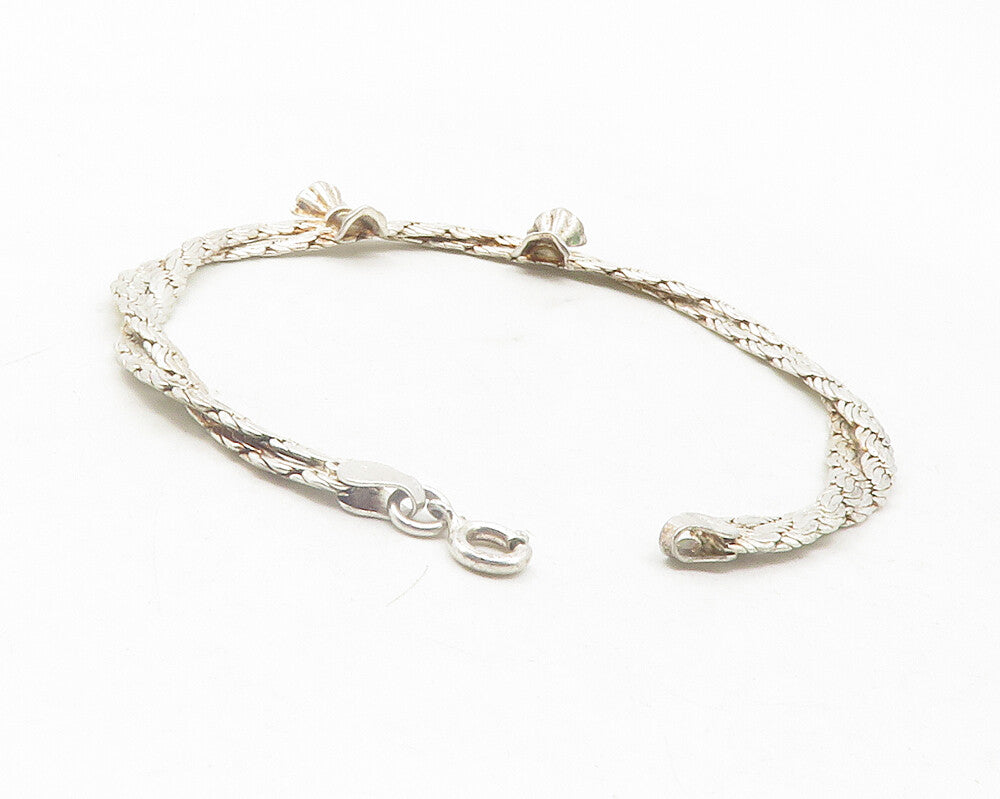 925 Sterling Silver  Vintage Shiny Ribbon Detail Twist Chain Bracelet  BT4764