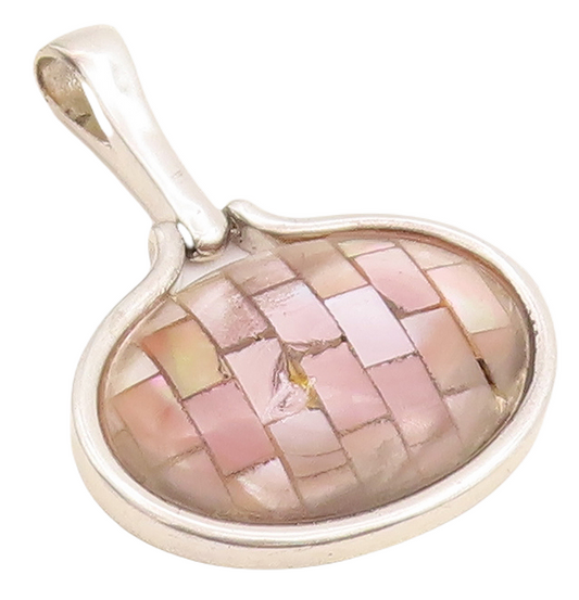 925 Sterling Silver Vintage Pendant Rectangle Cut Abalone Oval Collage  PT23399