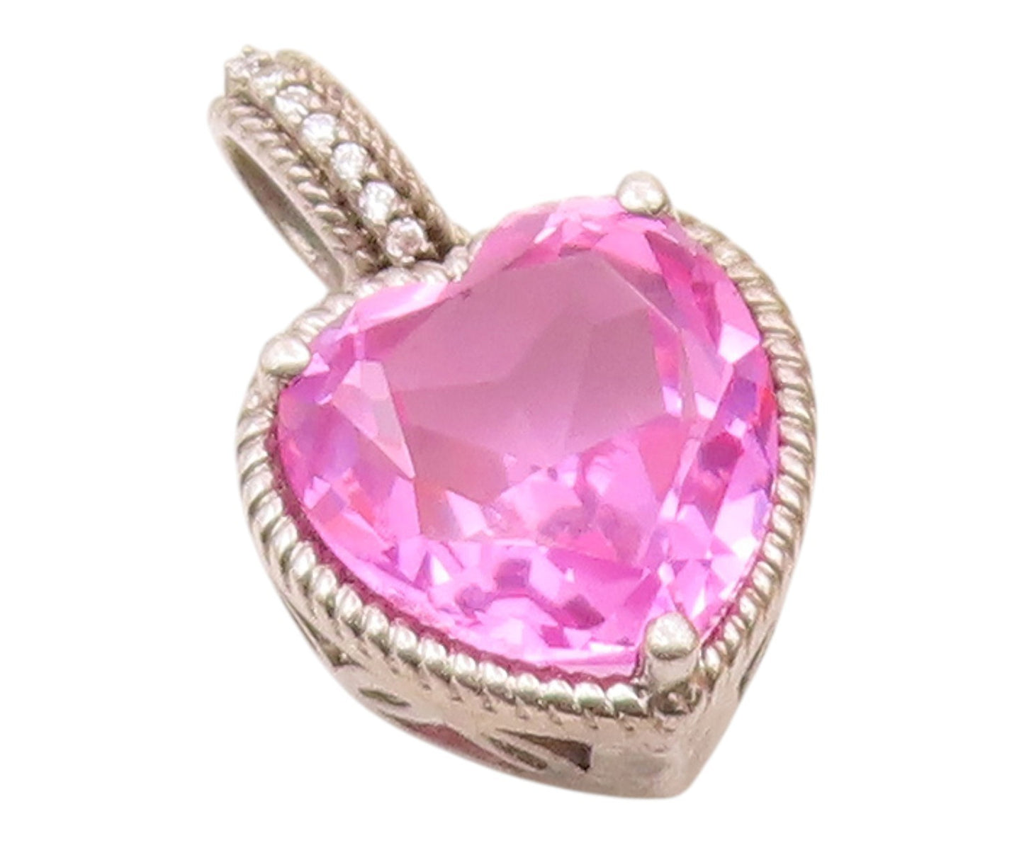 925 Silver  Vintage Ribbed Edge Tourmaline & Topaz Love Heart Pendant  PT20936