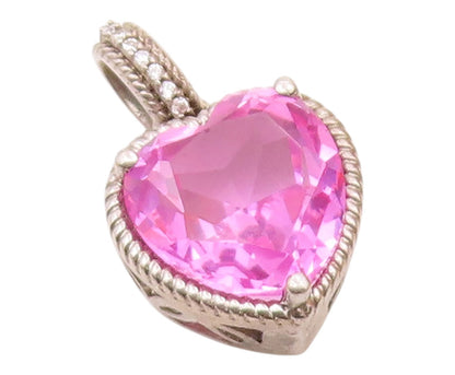 925 Silver  Vintage Ribbed Edge Tourmaline & Topaz Love Heart Pendant  PT20936