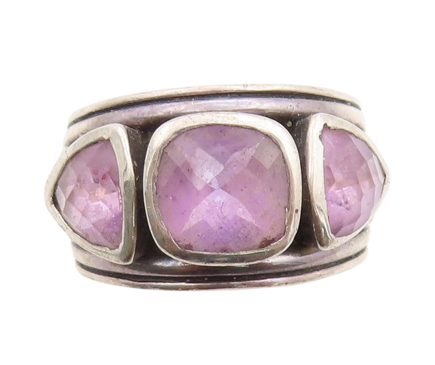 925 Sterling Silver Vintage Ring Square & Triangle Cut Amethyst  Sz 6.5  RG33262