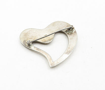 925 Sterling Silver  Vintage Dark Tone Open Love Heart Brooch Pin  BP1452