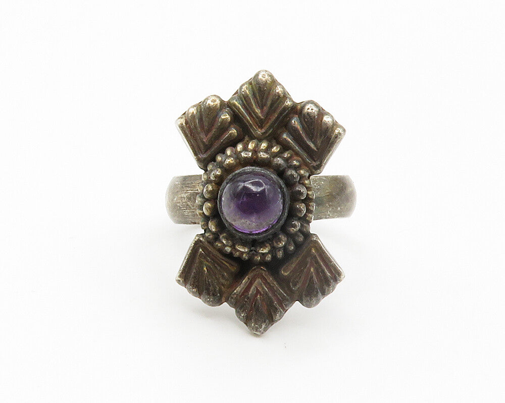 925 Sterling Silver  Vintage Cabochon Cut Amethyst Cocktail Ring Sz 9  RG14687