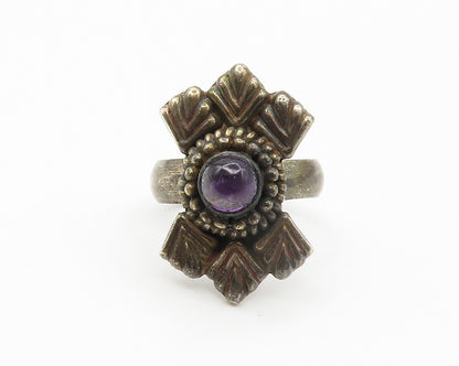 925 Sterling Silver  Vintage Cabochon Cut Amethyst Cocktail Ring Sz 9  RG14687