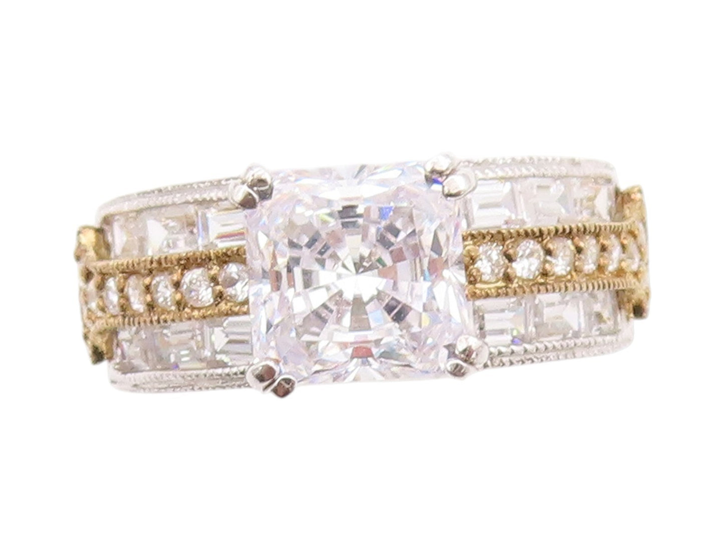 925 Sterling Silver Vintage Ring Modernist Two tone CZ Dome Band Sz 8 RG33451