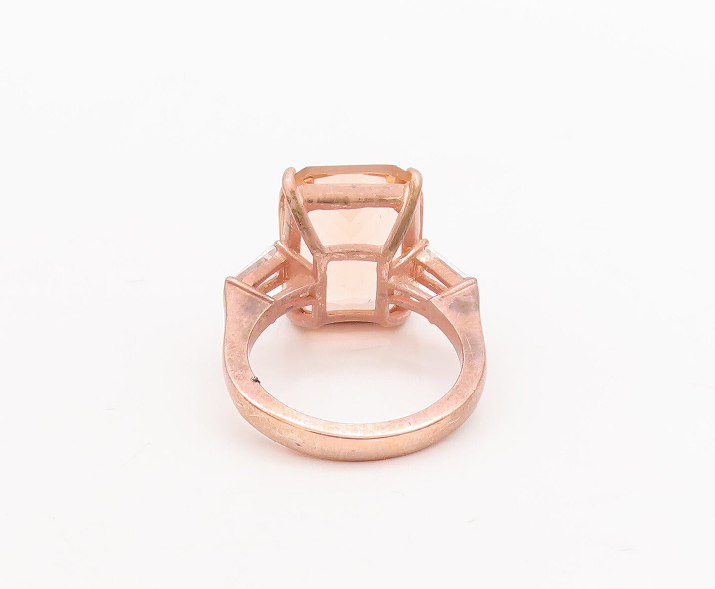 925 Sterling Silver Vintage Ring Rose Gold Plated Morganite & CZ Sz 6 RG29635
