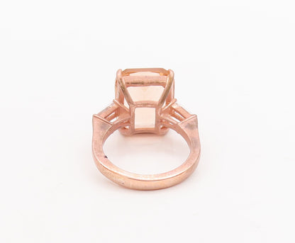 925 Sterling Silver Vintage Ring Rose Gold Plated Morganite & CZ Sz 6 RG29635