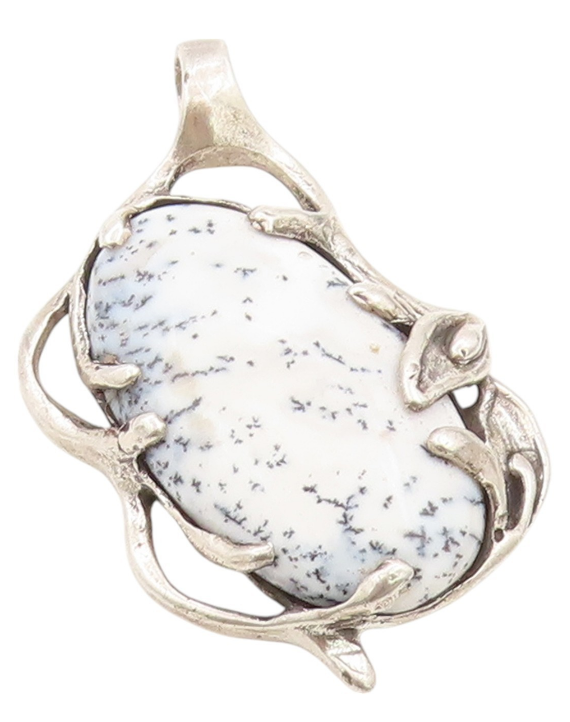 925 Sterling Silver Vintage Pendant Oval Gemstone Brutalist Carved  PT24108