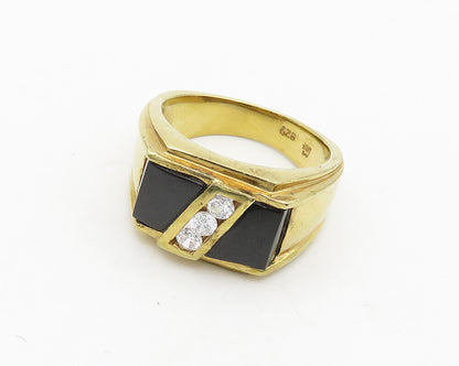 925 Sterling Silver Vintage Black Onyx & Cubic Zirconia Band Ring Sz 10  RG19801