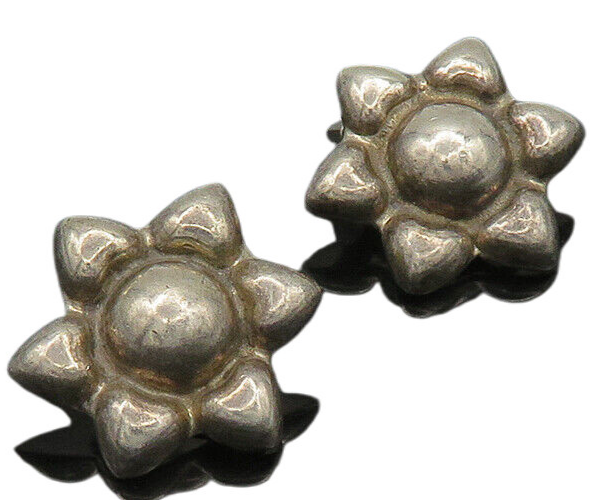 MEXICO 925 Sterling Silver  Vintage Shiny Floral Non Pierce Earrings  EG10399