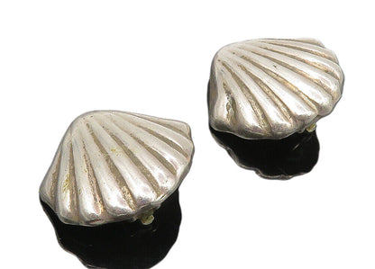 MEXICO 925 Silver  Vintage Hollow Scalloped Non Pierce Drop Earrings  EG5645