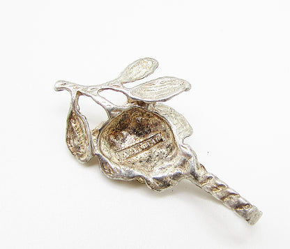 925 Sterling Silver  Vintage Sculpted Floral Drop Pendant  PT2154