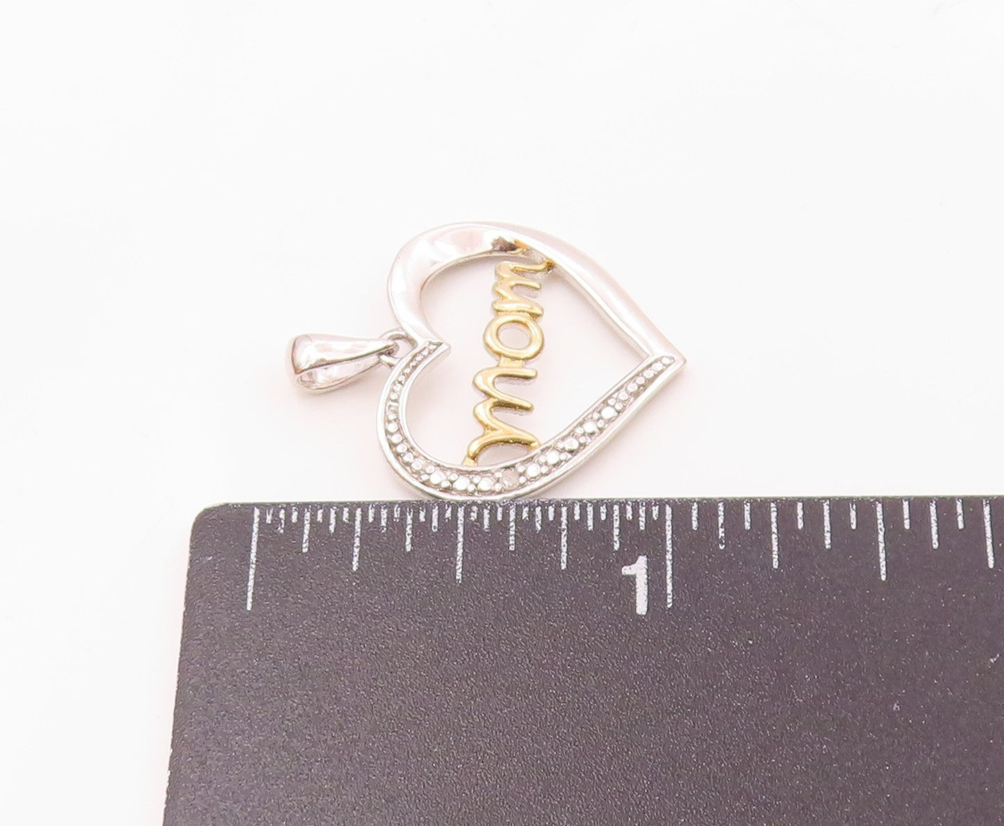 925 Silver  Vintage Genuine Diamond Two Tone MOM Love Heart Pendant  PT20704