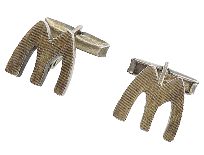 TAXCO 925 Sterling Silver  Vintage Dark Tone W or M Initial Cuff Links  TR1334